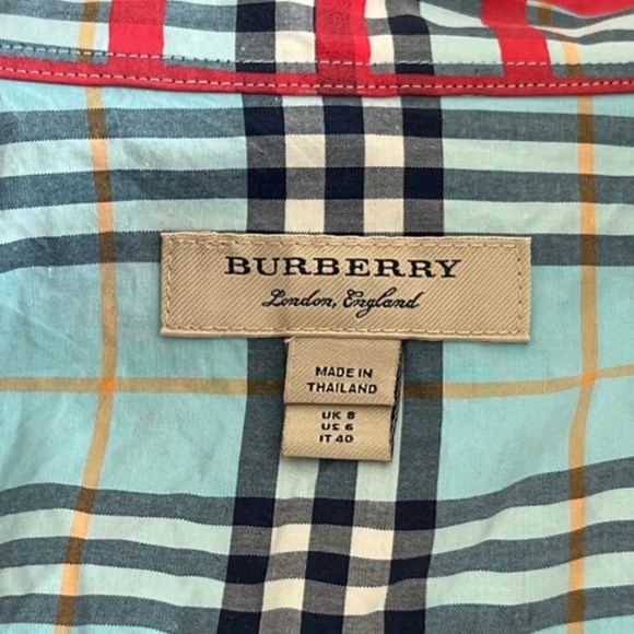 Burberry Red Blue Tartan Plaid Check Tie-Waist Shirt Dress - Picture 12 of 13
